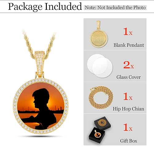 Miniatura 2 de YIMERAIRE Collar con foto personalizada, colgantes en blanco, collares con imagen personalizada, collares redondoscorazónalas de ángel, bisel de