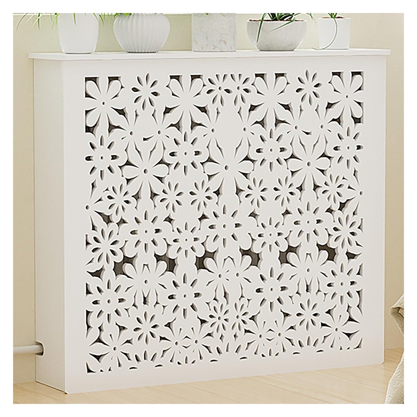 Mueble para cubrir radiadores de diseño elegante con zócalo y estante superior