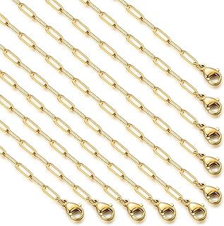 10PCS Gold Paperclip Chains Necklace Bulk 2.5MM 18 Inches 18K Gold PVD Plated Stainless Steel Finished Paperclip Link Chain Bulk forJewelry Making
