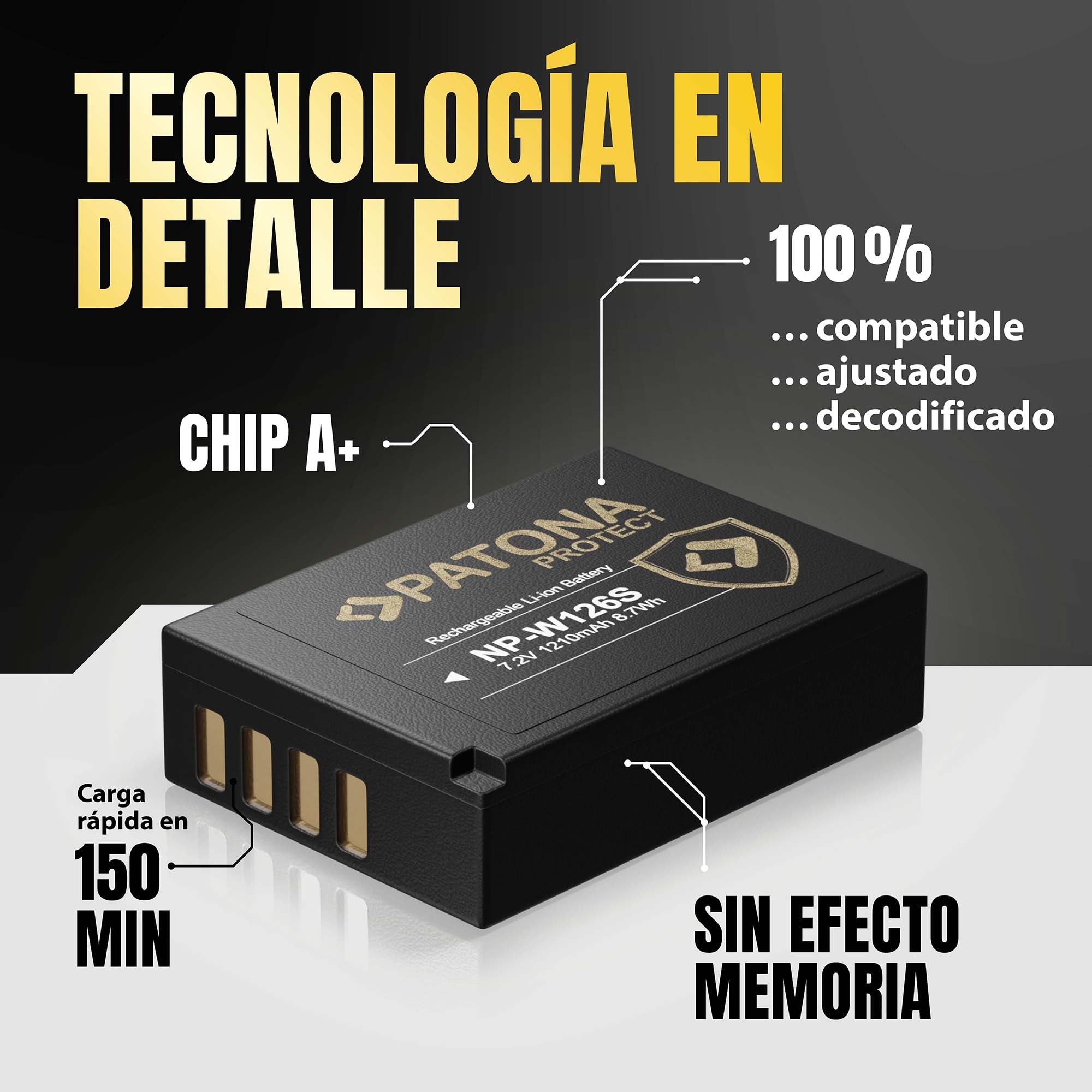 PATONA 2X Protect Batería NP-W126s 1210mAh – Repuesto para Fuji Fujifilm X-T5 X-T50 X100VI X100F X-S10 X-M5 X-T30 II X-E4 X-Pro3 – con Sensor NTC y Carcasa V1