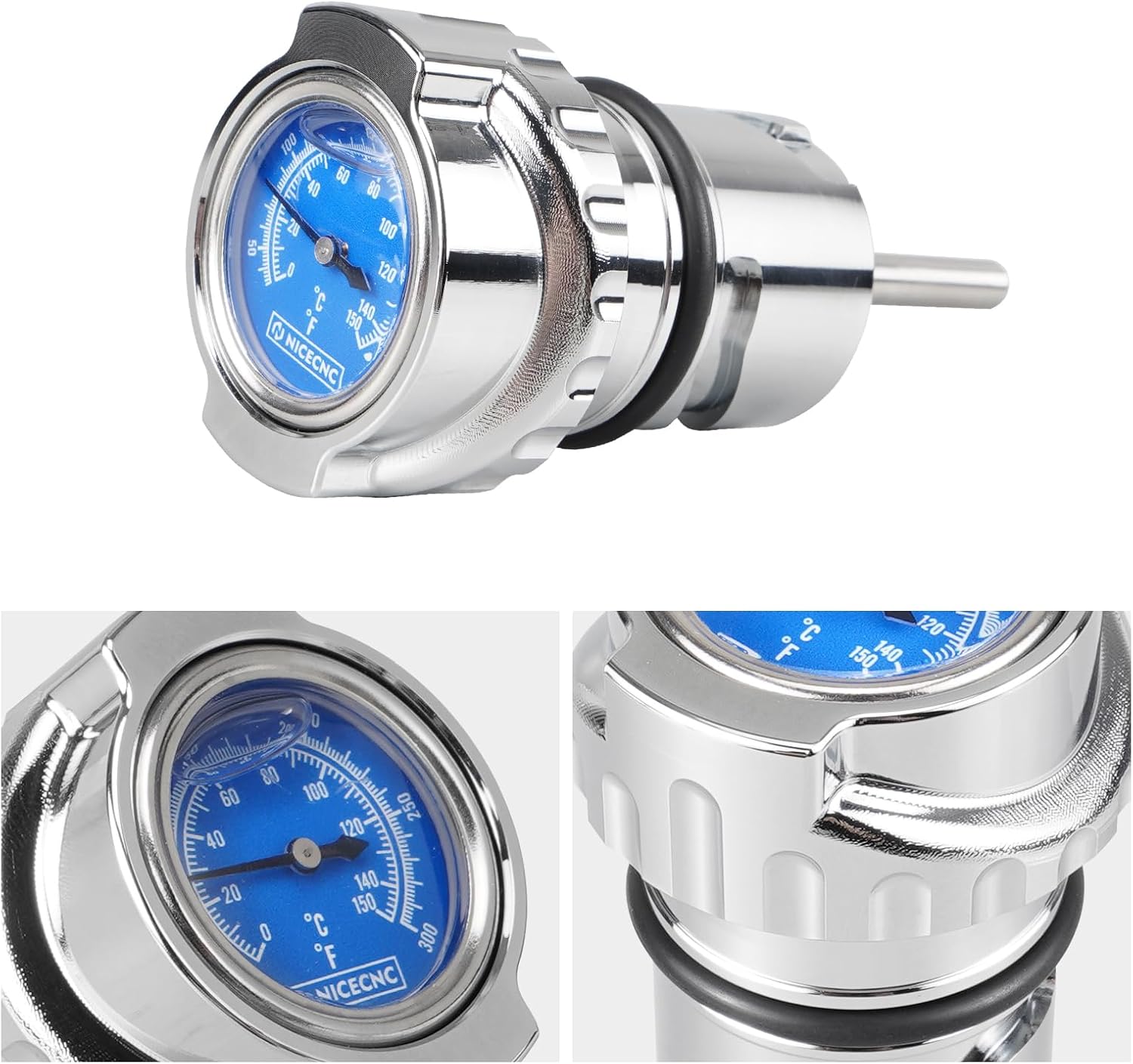 NICECNC Blue Oil Dipstick with Thermometer with O-Rings Compatible with Harley Iron 883 XL883N 2009-2022, Seventy-Two XL1200V 2012-2016, Sportster 883 XL883 2004-2008, XR1200X 2011-2012, See Fitment