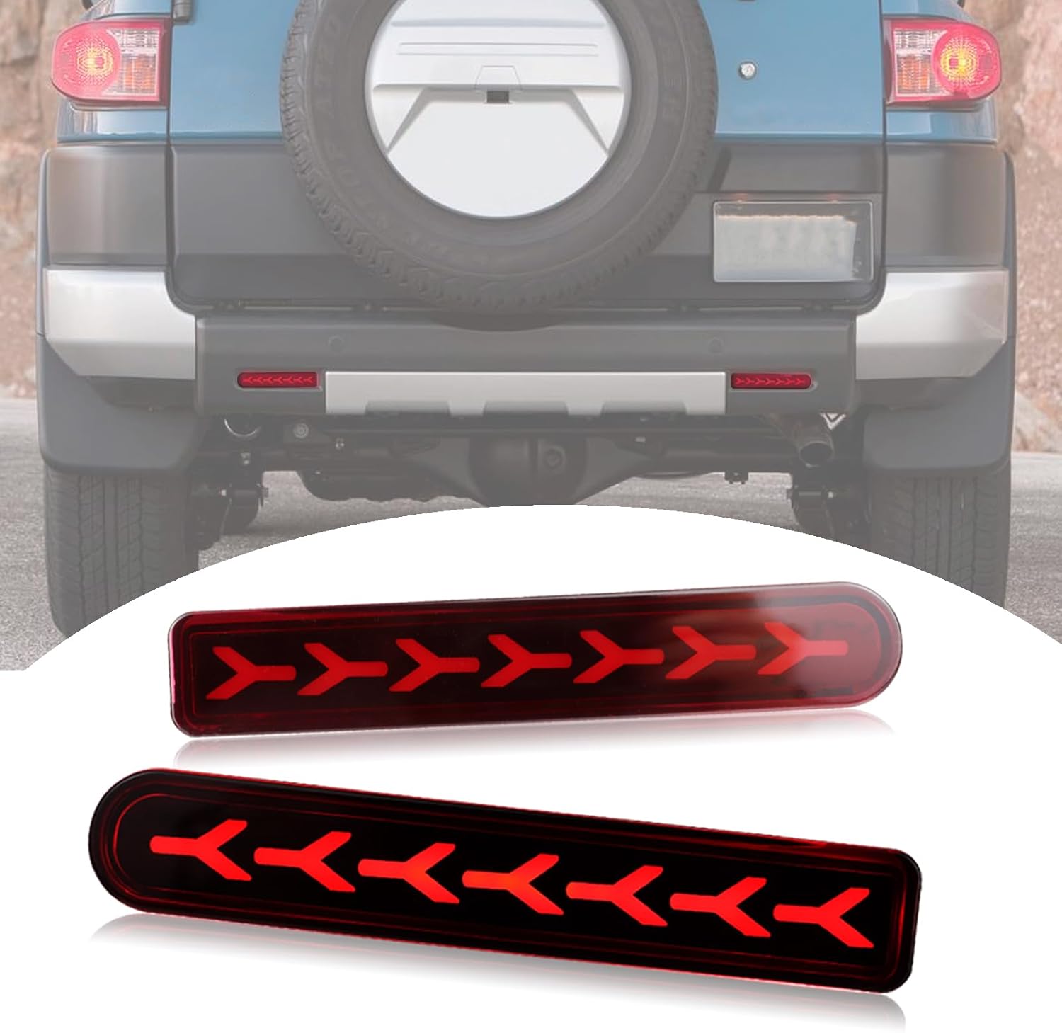 Red Housing Full LED Rear Bumper Reflector Fog DRL Kit for Toyota FJ Cruiser 2007-2023, Function as Dynamic Sequential Turn Signal Lights，Daytime Running Light,Brake Light Kit (Red)