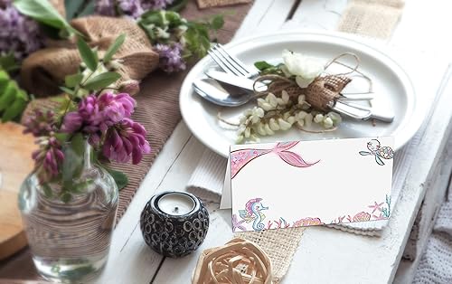 Miniatura 4 de Tarjetas de lugar para bodas, cumpleaños o fiestas, sirena, vida marina, tarjetas de lugar con nombre, tarjetas de mesa de asiento plegables,