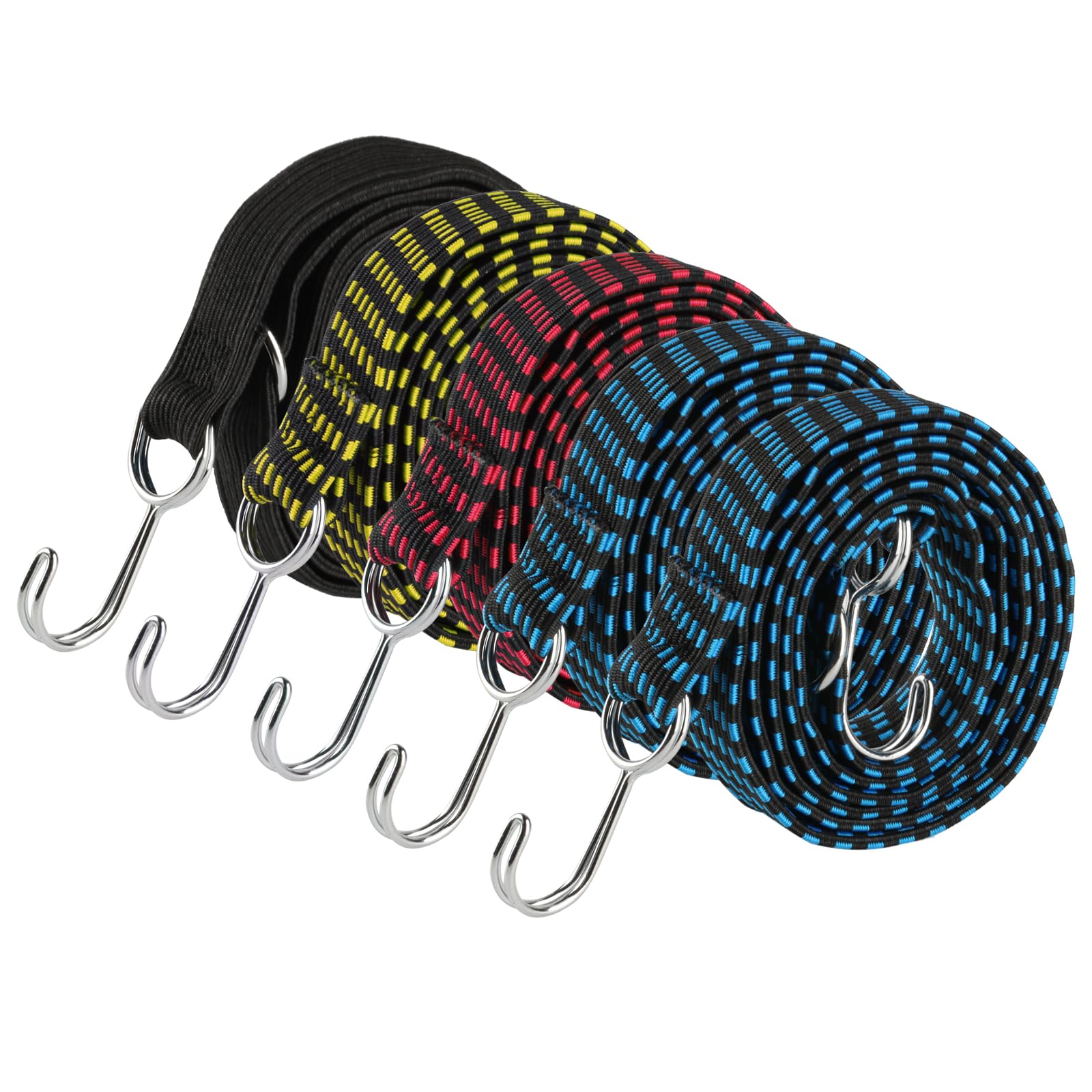 5 Pcs Bungee Cords with Hooks, 2m Elastic Bungee Straps with Hooks, long bungee cords with hooks, bungee straps, bungees with hooks