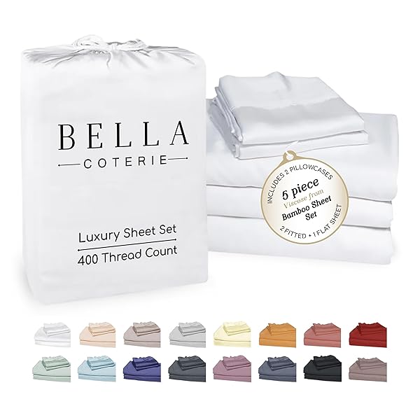 Bella Coterie Luxury Bamboo Viscose Split King Size Sheet Set | 2 Fitted Sheets for Sleep Number & Adjustable Beds | 100% Organically Grown | Cooling & Ultra Soft | 18” Deep Pocket [Grey Mist]