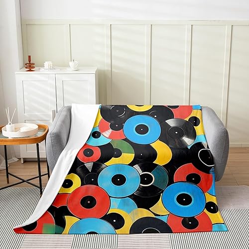 Miniatura 18 de Erosebridal Manta de vinilo musical Queen de 90 x 90 pulgadas, decoración de sofá, cama, sofá, manta de vellón con notas musicales para niños, Negro