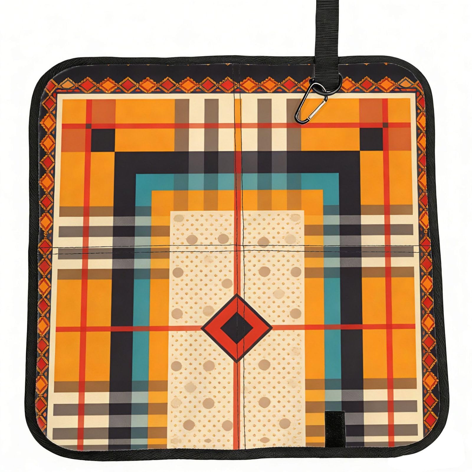 DUYIOKH Plaid with Polka Dot Accent Print Foldable Portable Seat Cushion for World Cup Games, Camping and Outdoor Activities