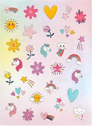 Miniatura 8 de Juego de papelería de unicornio de 92 piezas para niños, niñas, con 60 hojas de papelería, 30 sobres, carpeta de bolsillo, hoja de calcomanías (7.25