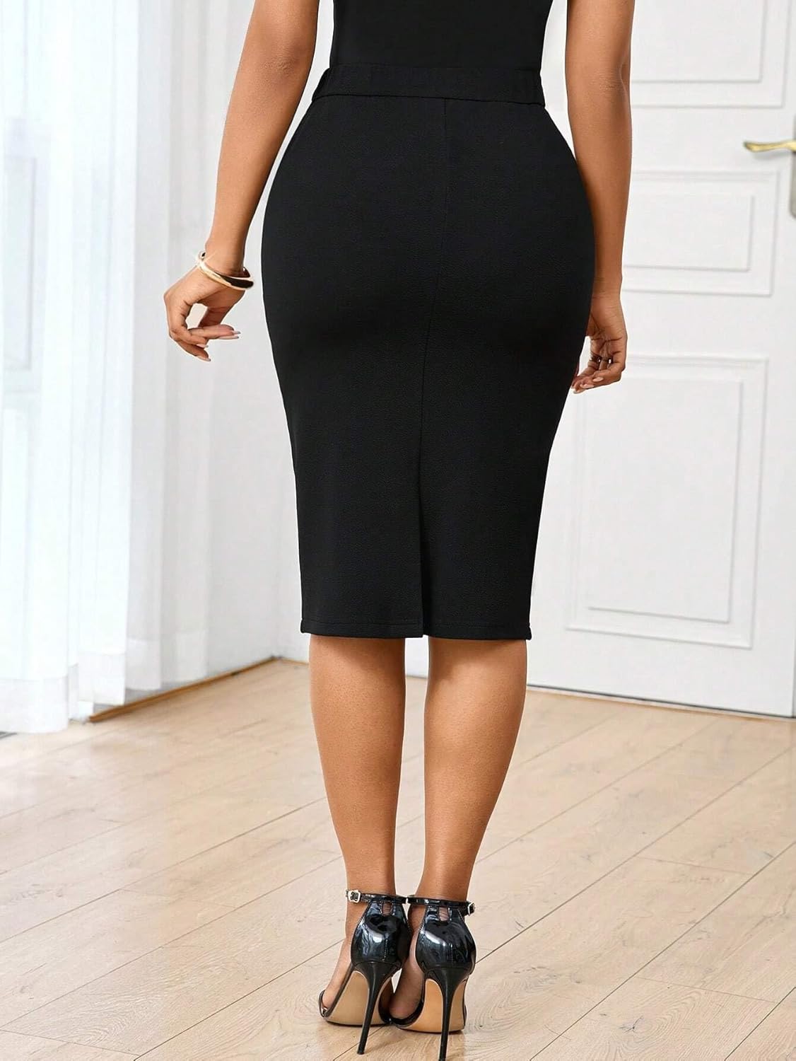 Women's Skirt Workwear Pleated Button Pencil Skirt for Women Black Skirt
