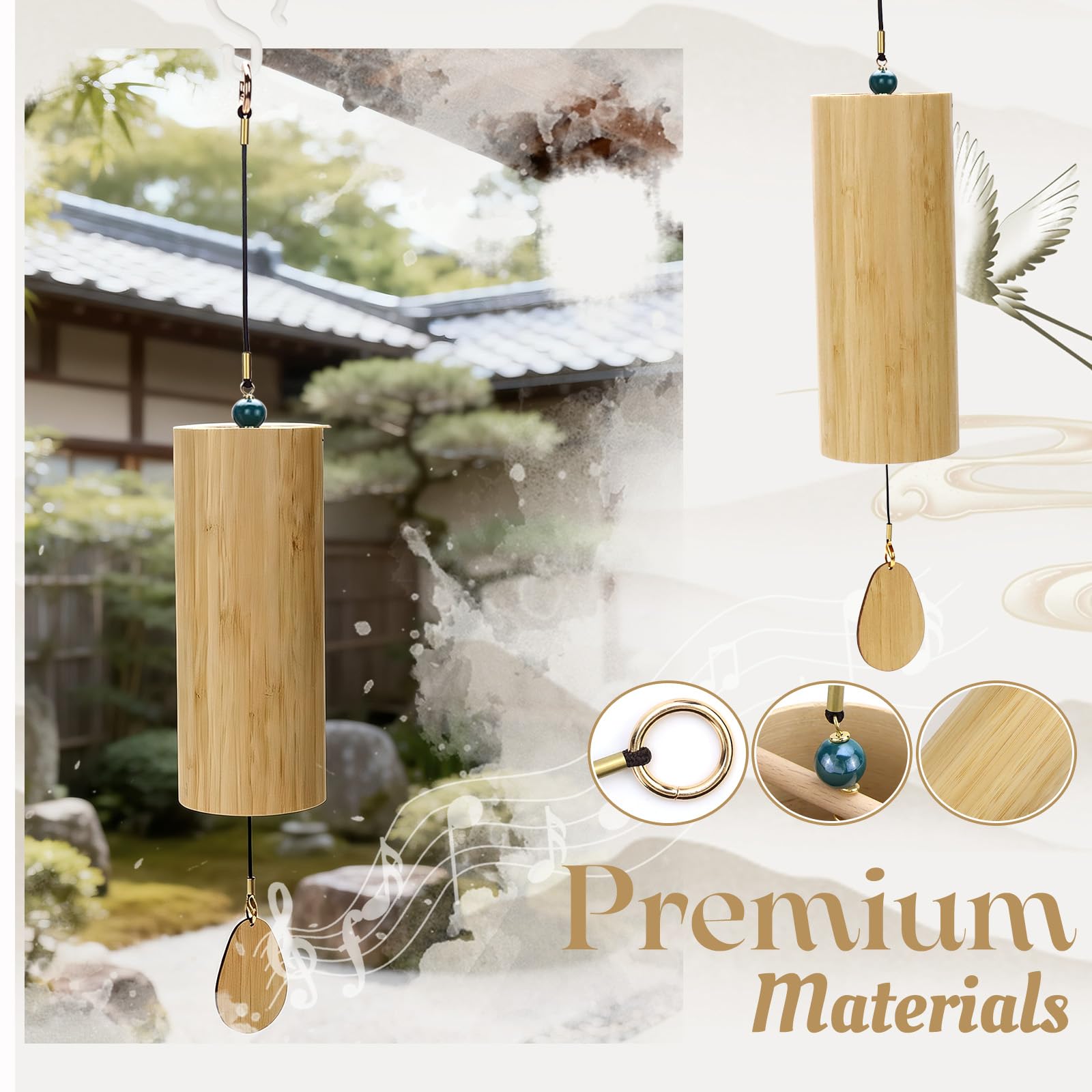 Bambus-Windspiel - 1 Stück Windspiel für Klangheilende Meditation Und Beruhigende Emotionen | Natürliche Bambus-Windspiele mit Sanften Klängen - 4