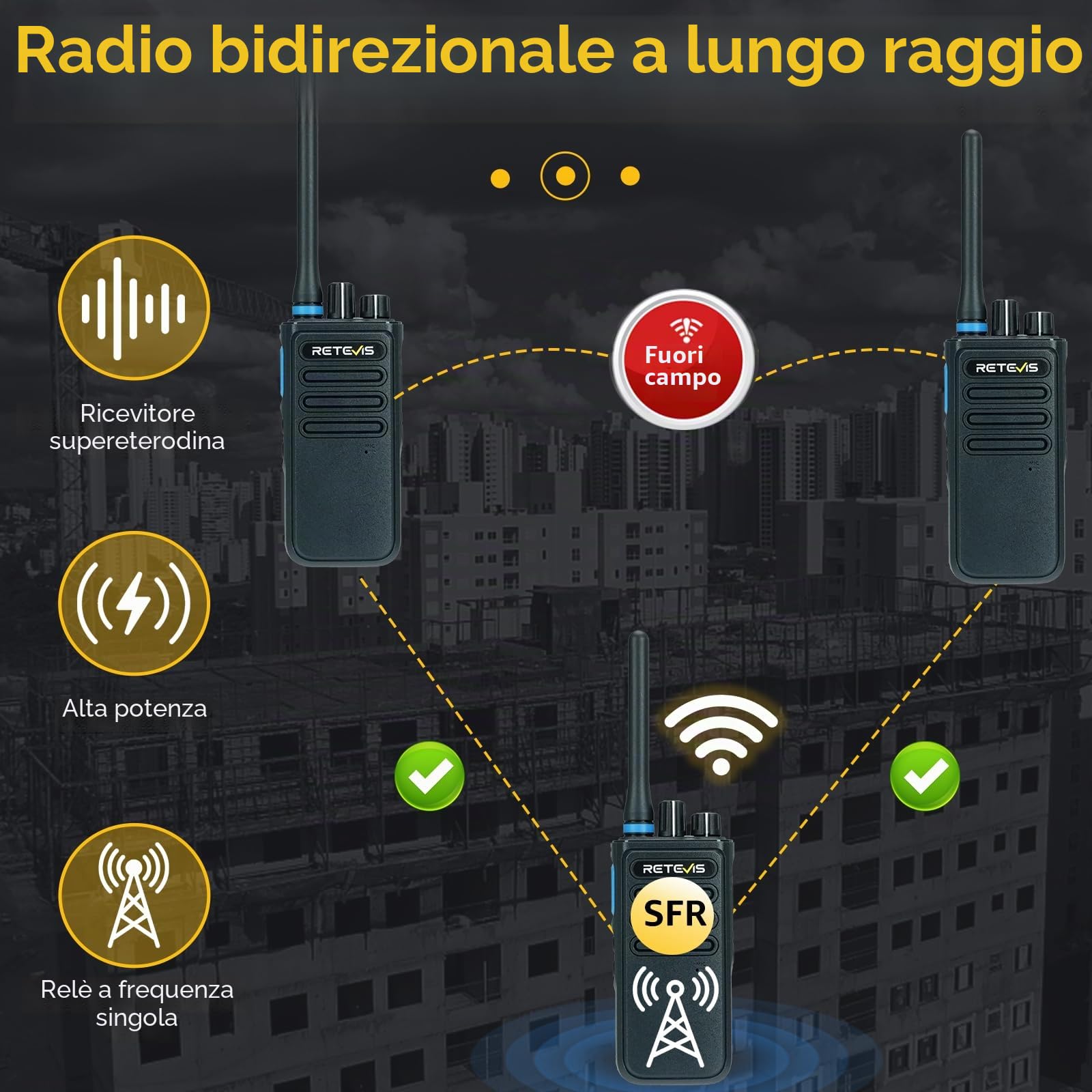 Retevis P1 Walkie Talkie Lungo Raggio, Professionali Ricetrasmittenti DMR Superhet, 2500mAh, Registrazione di 260 ore, Walkie-Talkie per Produzione, Logistica (Nero, 2 Pezzi) | 2500mAh, Registrazione 260 Ore, Superhet, per Produzione e Logistica, Nero, 2