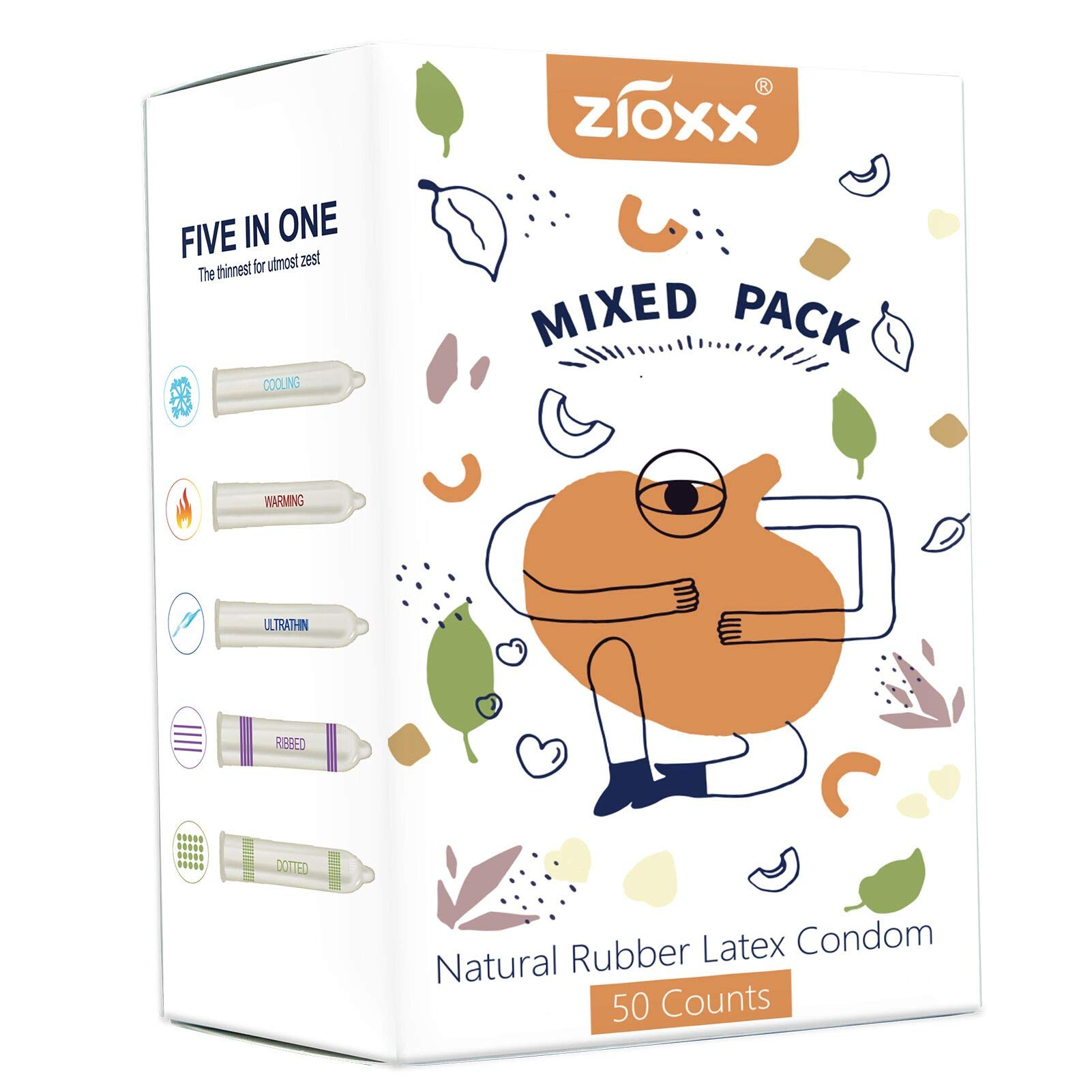 Zioxx5 in 1 Pleasure Lubricated Condoms Multipack of 50