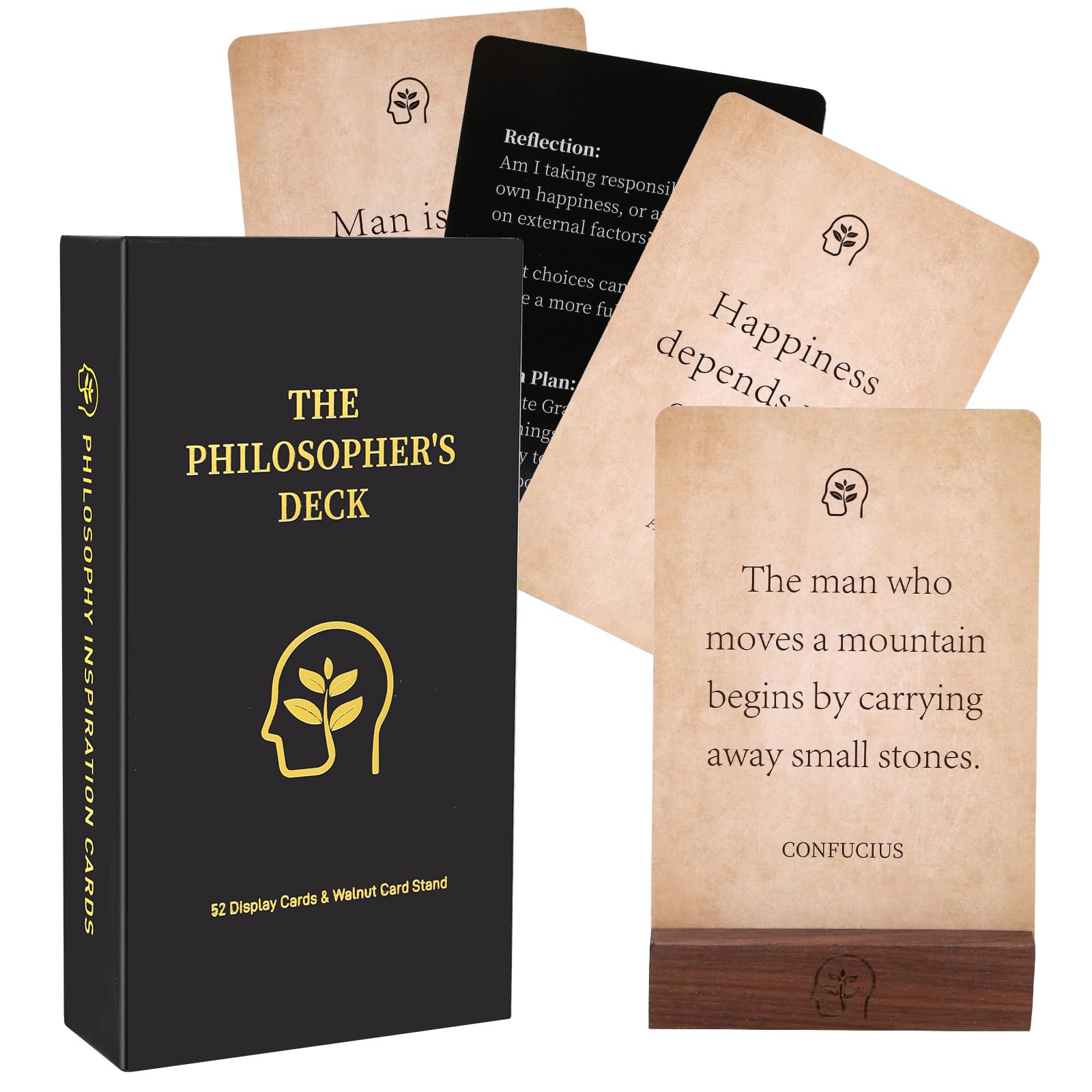 The Philosopher's Deck, 52 Stoic Philosophy Quote Cards with Display Stand Journal Prompts Action Plan for Personal Growth, Great Gifts for Men Women, Daily Stoicism Reflections Office Desk Decor