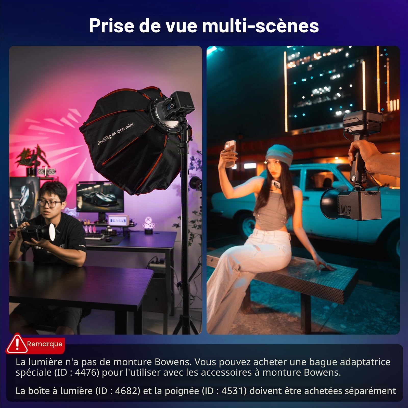 SMALLRIG RC 60C Lampe Vidéo LED RGB, Température de Couleur 2500K-10000K, Prend en Charge Rapide PD, Contrôle Manuel et APP, pour la Prise de Vue en Déplacement, avec 12 Effets de Lumière - 4808