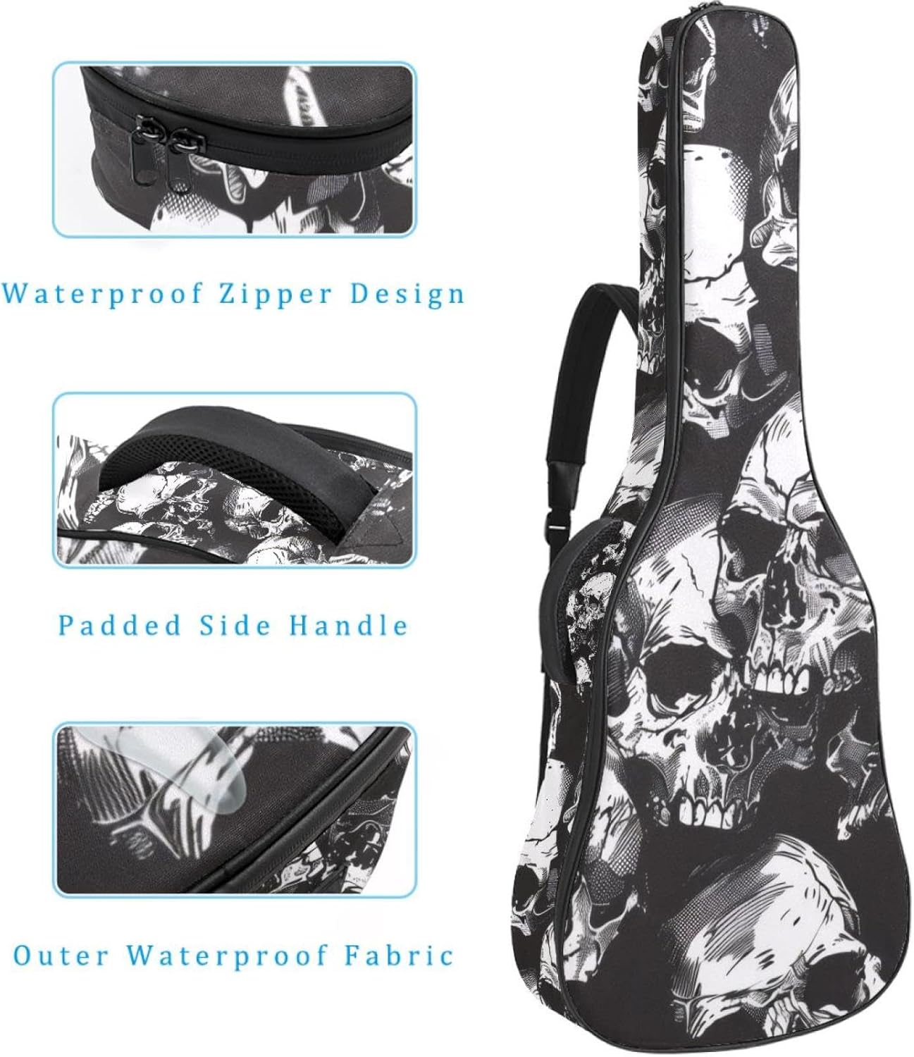 Acoustic Guitar Gig Bag, 40-42 Inch, Multicolor, Waterproof, Skulls Seamless