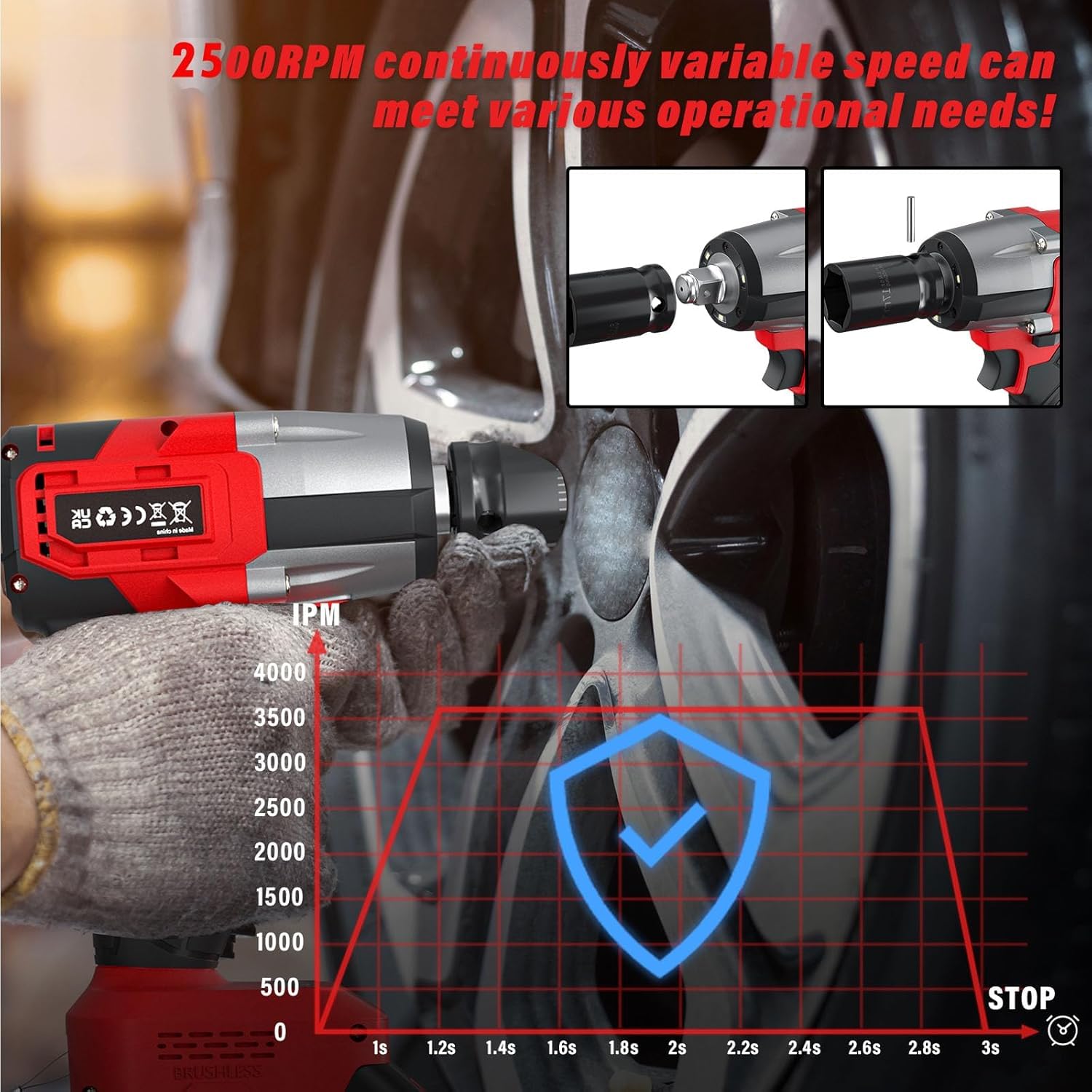 Avvitatore a percussione senza fili 2000Nm Trapano Pistola Cricchetto Driver con Batteria