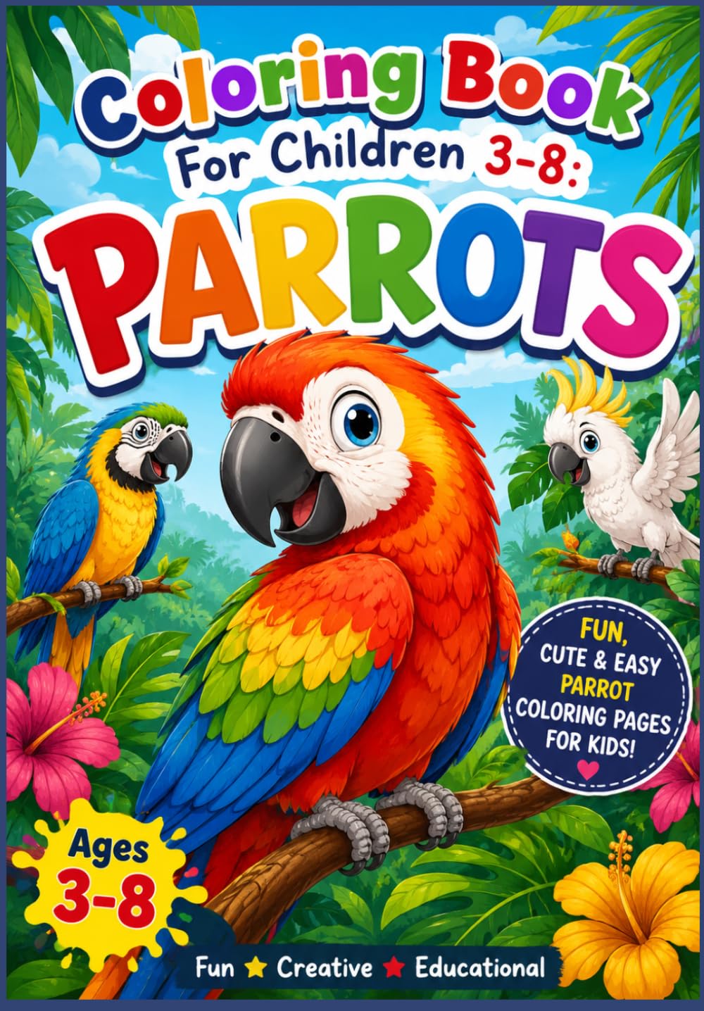 Coloring Book For Children 3-8: PARROTS.: Fun and Easy Parrot Coloring Pages for Kids Ages 3-8