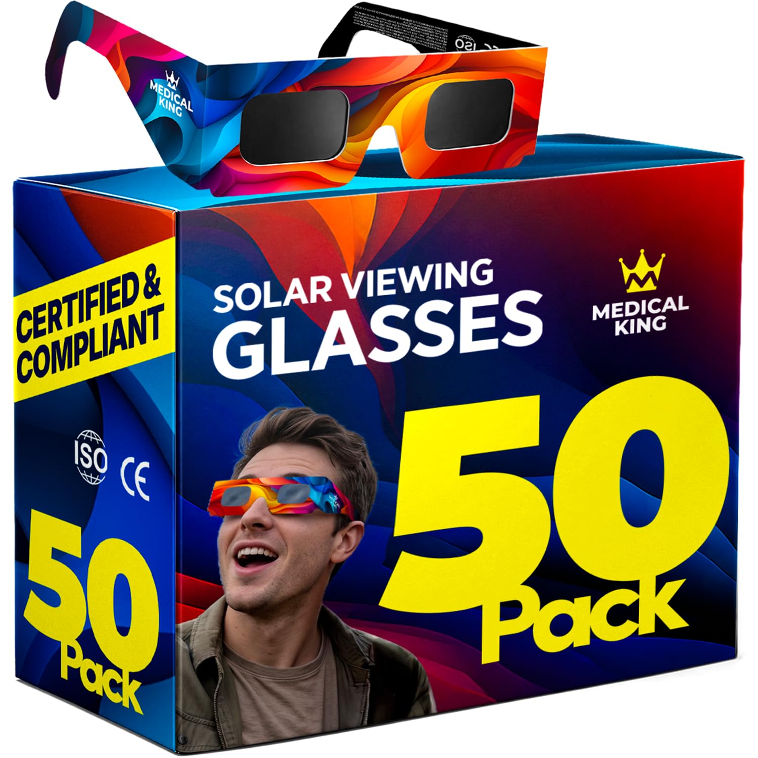 Medical king Occhiali Eclipse Solar omologati ISO 12312-2 - Viene fornito con 2 lenti fotografiche per smartphone approvati secondo la norma ISO, con certificazione CE: occhiali per vedere eclissi