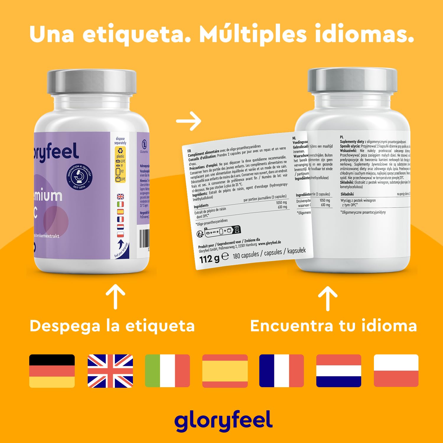 Premium OPC Extracto de semilla de uva - 1052mg de Extracto al día - Máximo contenido de OPC según HPLC - De uvas francesas originales - Vegano y fabricado en Alemania, sin aditivos