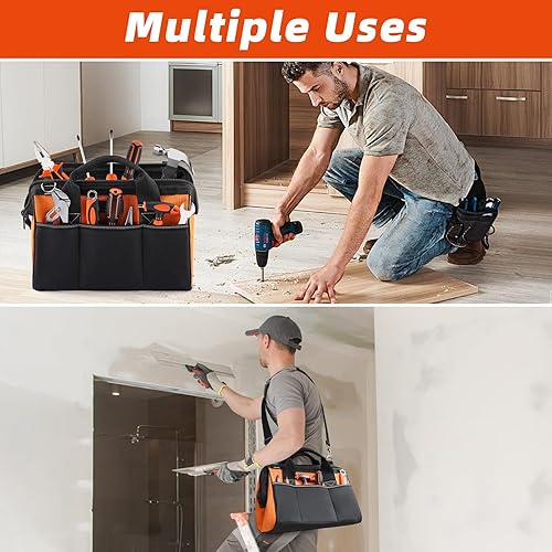 Miniatura 7 de Bolsa de herramientas de 14 pulgadas, organizador de herramientas de bolsillo exterior grueso, impermeable, resistente con correa para el hombro