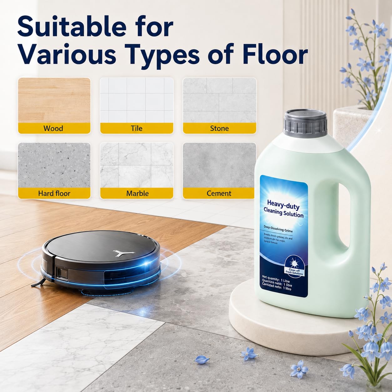 Confezione da 2 soluzioni per la pulizia dei pavimenti pesanti, detergente per pavimenti a bassa schiuma compatibile con DEEBOT T30 Pro Omni, T30S, T50, X1, X5, X8, X11, N20 tutte le serie