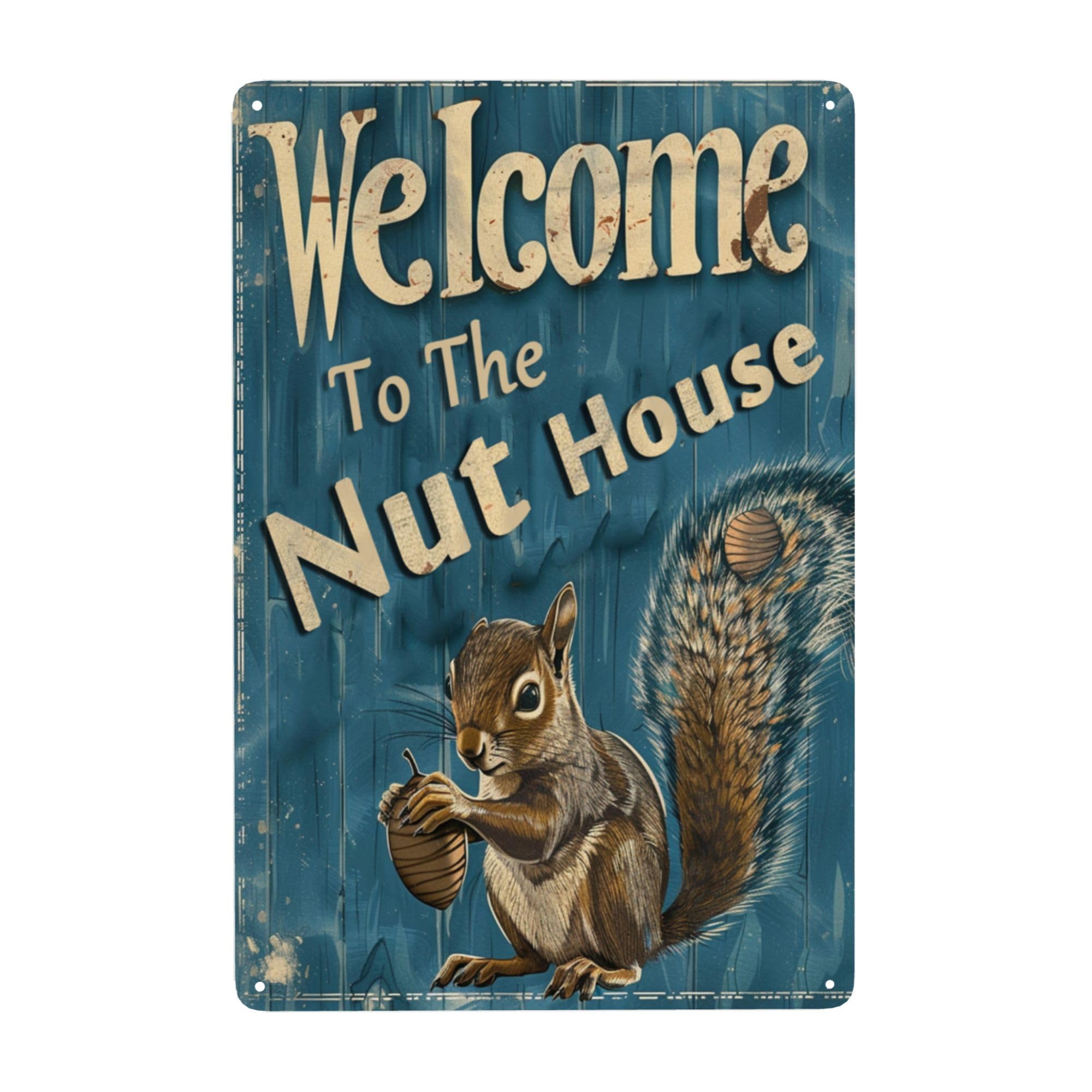 Vivibride Navy Funny Squirrels Signs Welcome To The Nut House Squirrels Stuff For Indoor Outdoor Decor 12X8 Inches (Navy)