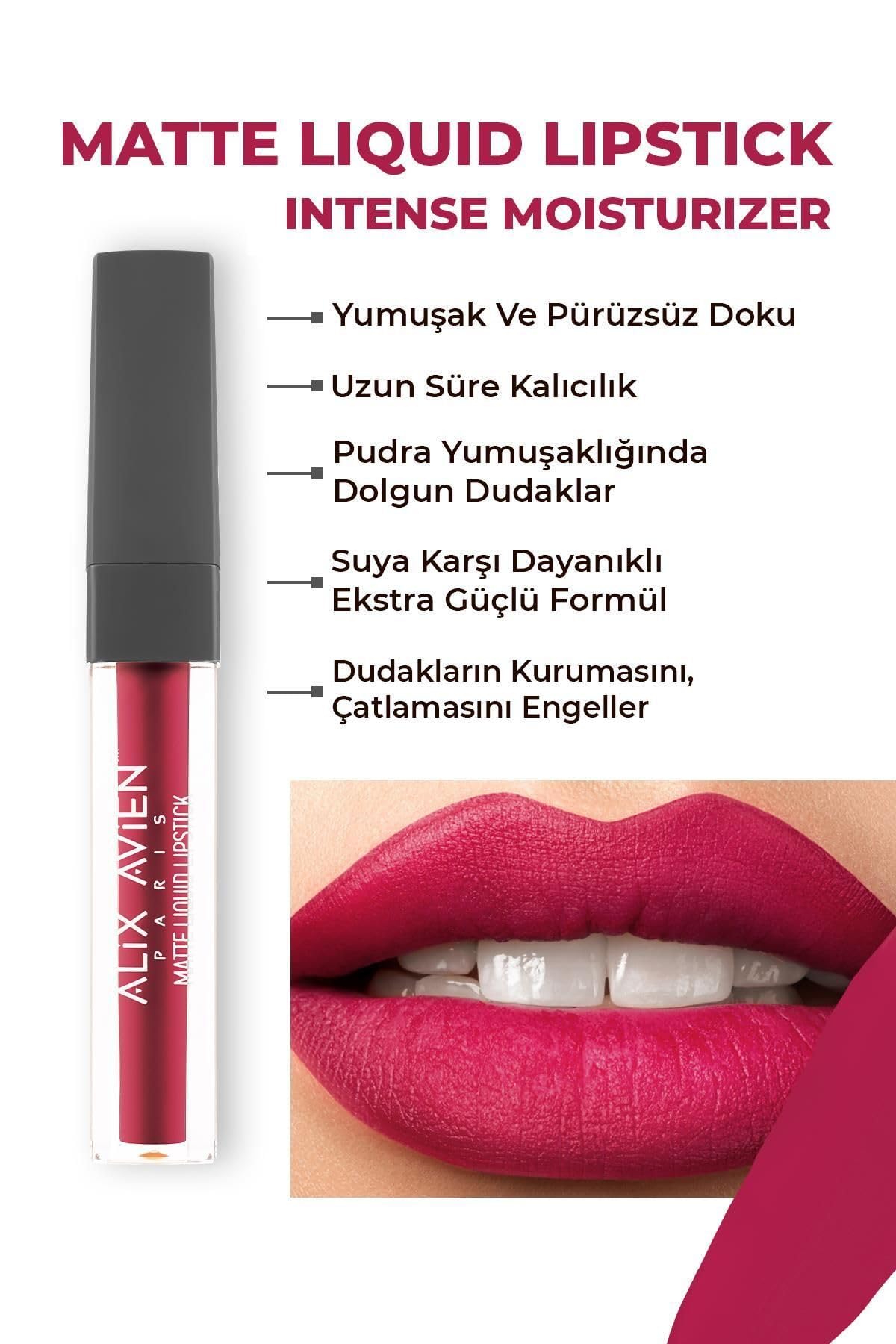 ALIX AVIEN Uzun Süre Kalıcı Kadifemsi Kuruma Yapmayan Mat Likit Ruj - Matte Liquid Lipstick 515 Royal Cranberry