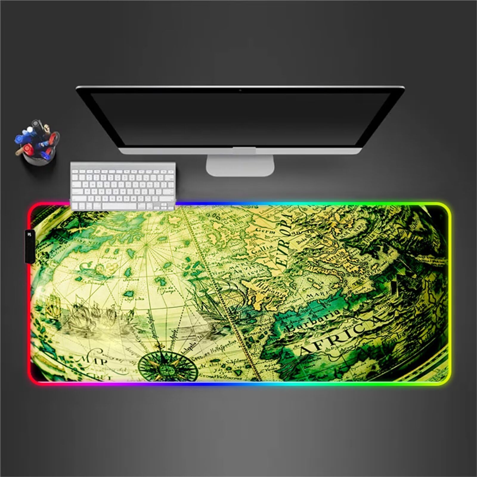 Alfombrilla de Ratón RGB 900x400x4mm XXL Grande Alfombrilla de ratón para Juegos LED 14 Efectos de Iluminación Alfombrilla Ratón Gaming para Gamers PC y Portátil, Mapa del Mundo