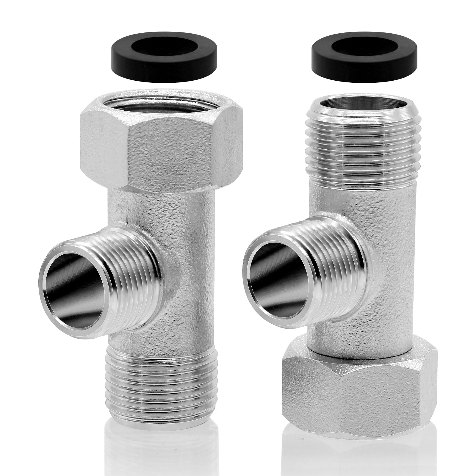 2 valvole angolari 3/8, 9/16 T, set di collegamento per WC, valvola di conversione a 3 vie, raccordo per acqua, raccordo a T, rotazione di 180°, nichelato, valvola di scarico per casa, bagno e