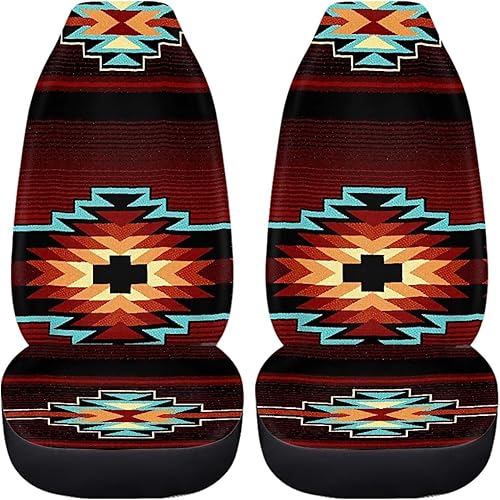 FUIBENG Southwest Nativa American Tribal Aztec Geometry - Funda universal para asiento delantero de automóvil, 2 piezas, accesorios de decoración de