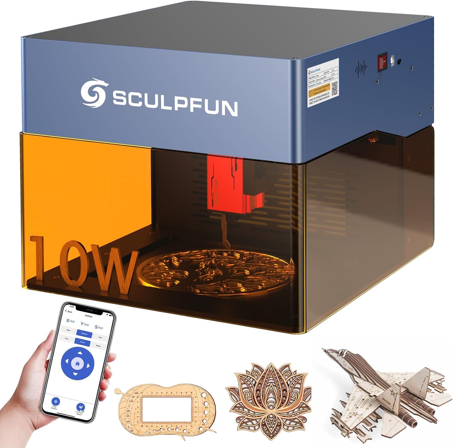 SCULPFUNiCube Pro Max 10W Laser Engraver, High Speed Portable Laser Cutter and Engraving Machine, Enclosed App Control Mini Laser Engraver Machine for Wood, Metal, Acrylic, Leather