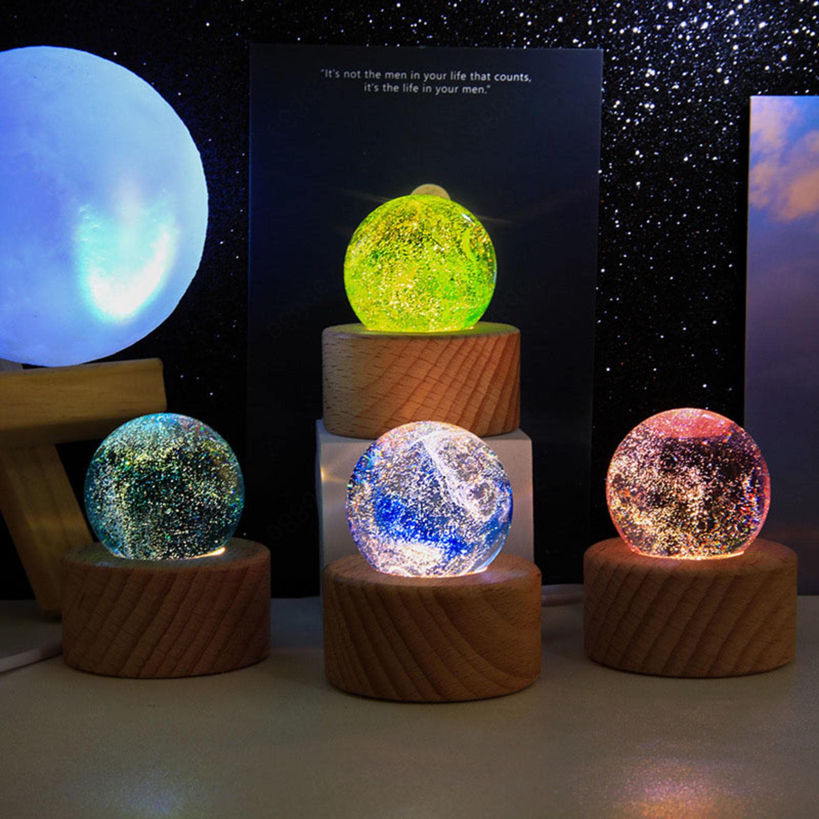 NIBHZ Lámpara de Noche de Luna 3D 4 Cm, Luz de Noche de Luna de Cielo Estrellado LED para Decoración de Dormitorio Luz de Estado de ánimo de Carga USB para Bebés,Purple