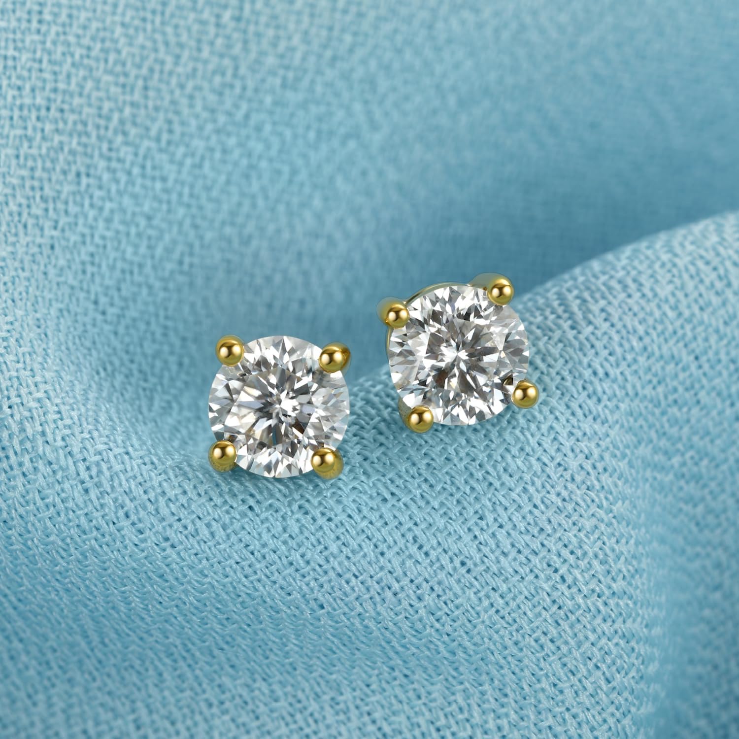 MomentWish 14K Gold Plated Stud Earrings, Birthday Gifts for Women, 1-2 Carat Moissanite Earrings, Lab Created Diamond Earring, Yellow/Rose Gold Plated 925 Sterling Silver Earring Jewelry Women Men - Image 10