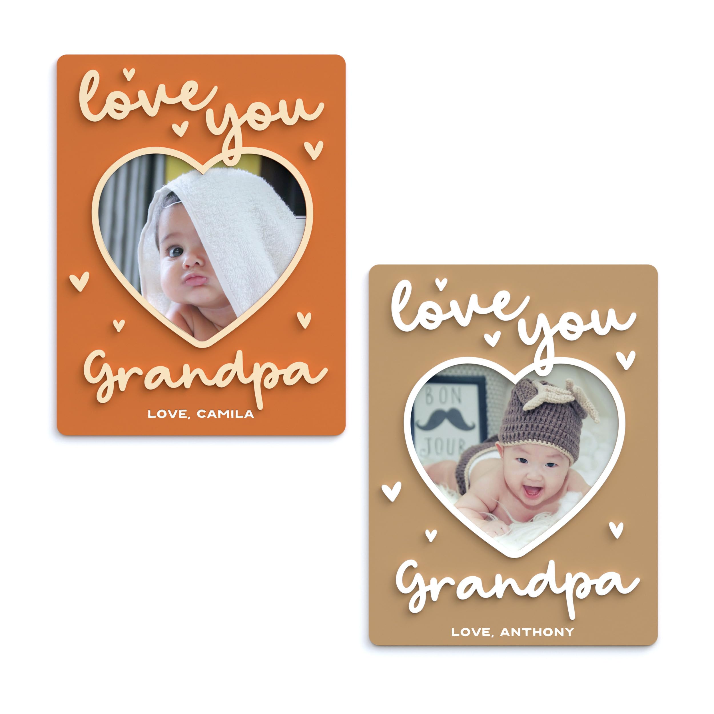 The Cotton & Canvas Co. Personalized Love You Grandpa Fridge Photo Magnet Frame, Father's Day, Gift for Grandfather, Keepsake, Photo Frame, Best Grandpa Ever, Dad