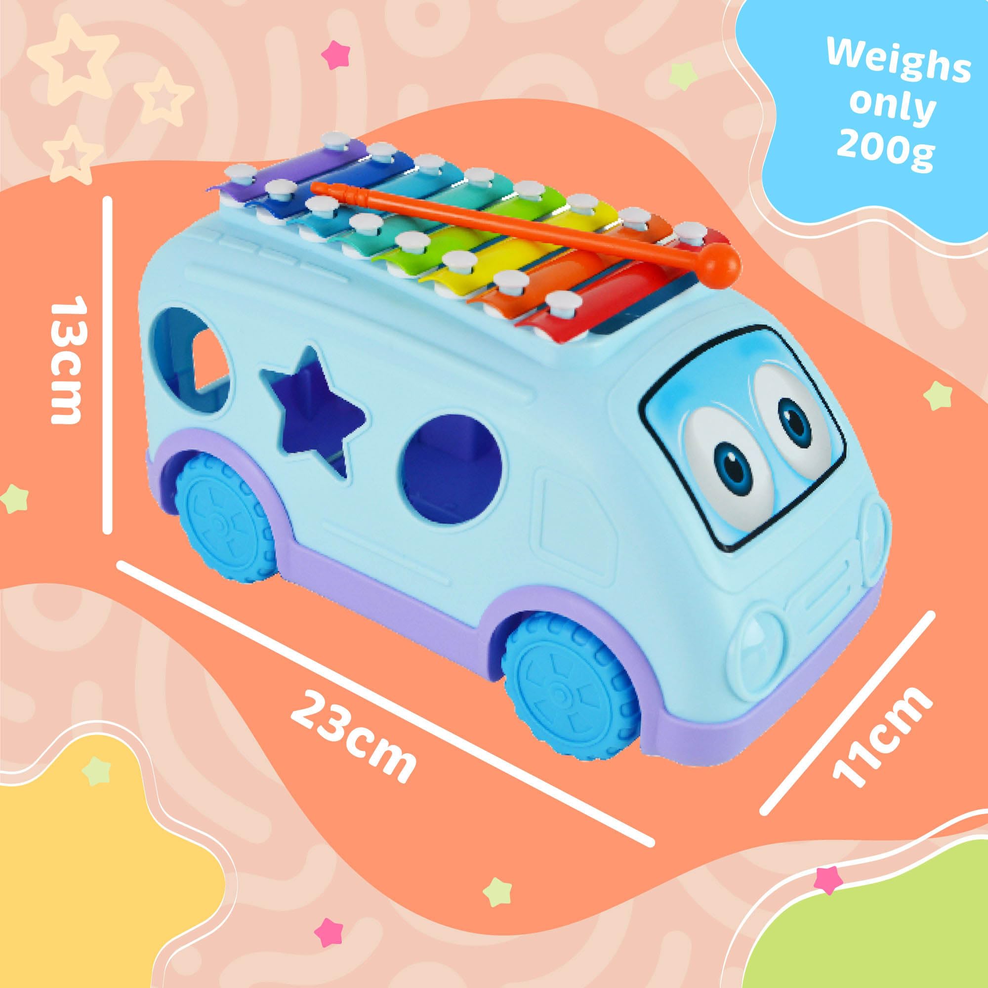 Little Star Pull Along Musical Bus Xylophone, Colourful Engaging Shape Sorter for Interactive Musical Development - Image 4
