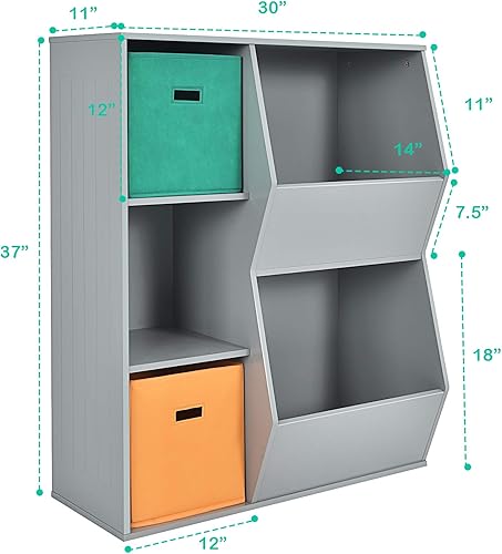 Miniatura 3 de HONEY JOY Organizador de almacenamiento de juguetes para niños estantería y estantería para niños con 2 cajas de almacenamiento gabinete de
