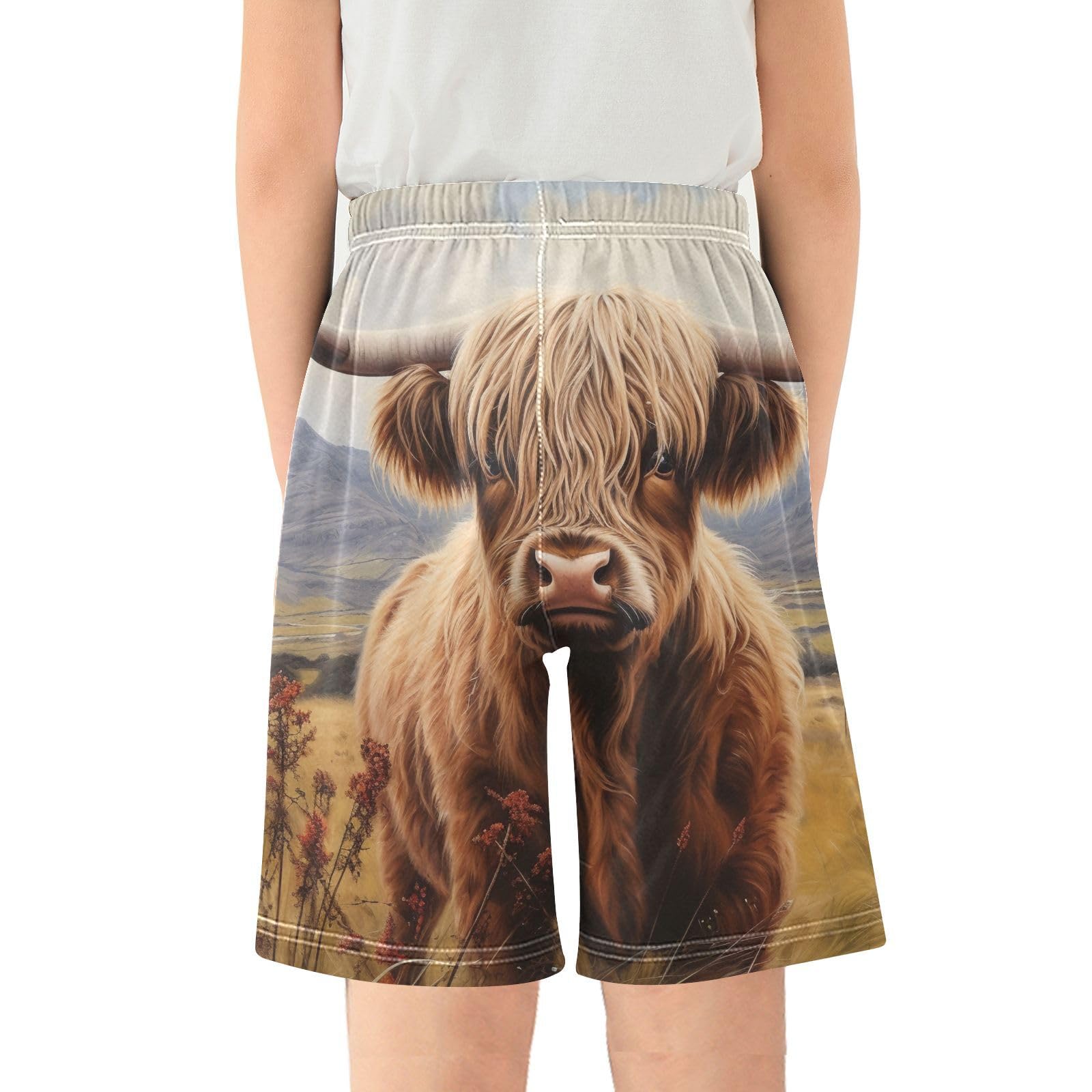 ALAZA Scotland Cattle Highland Cow Boys Athletic Shorts Kids with Pockets Shorts for boy Girl Size 6-8 Years Multicolor