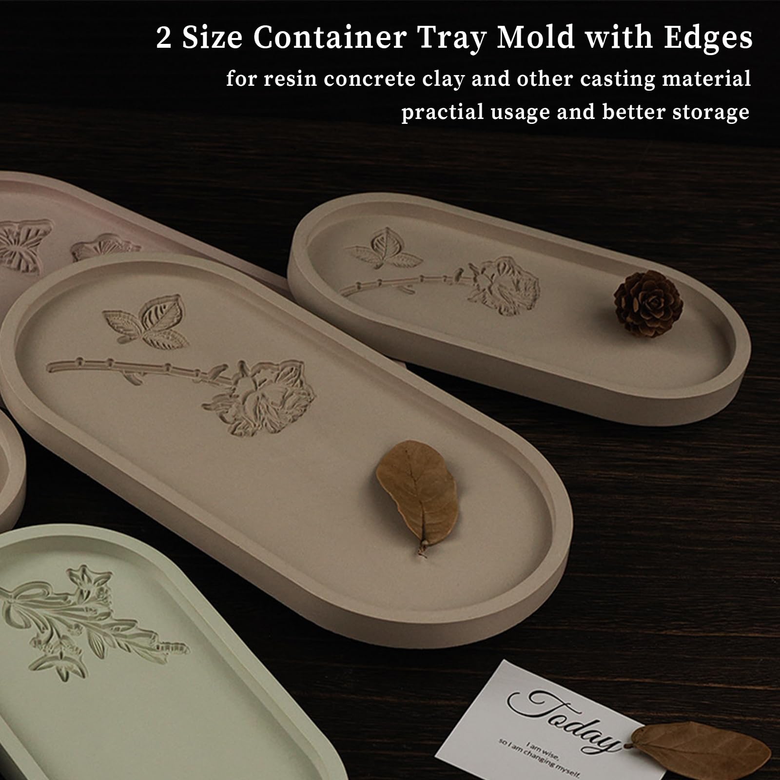 Wehous Oval Tray Molds for Resin Concrete, 2 Size Rose Carved Oval Silicone Mold, Tray Epoxy Resin Casting Mold for Jewelry Holder Bathroom Vanity Tray Candle Holder Storage Floral Crafts Gift - Image 4