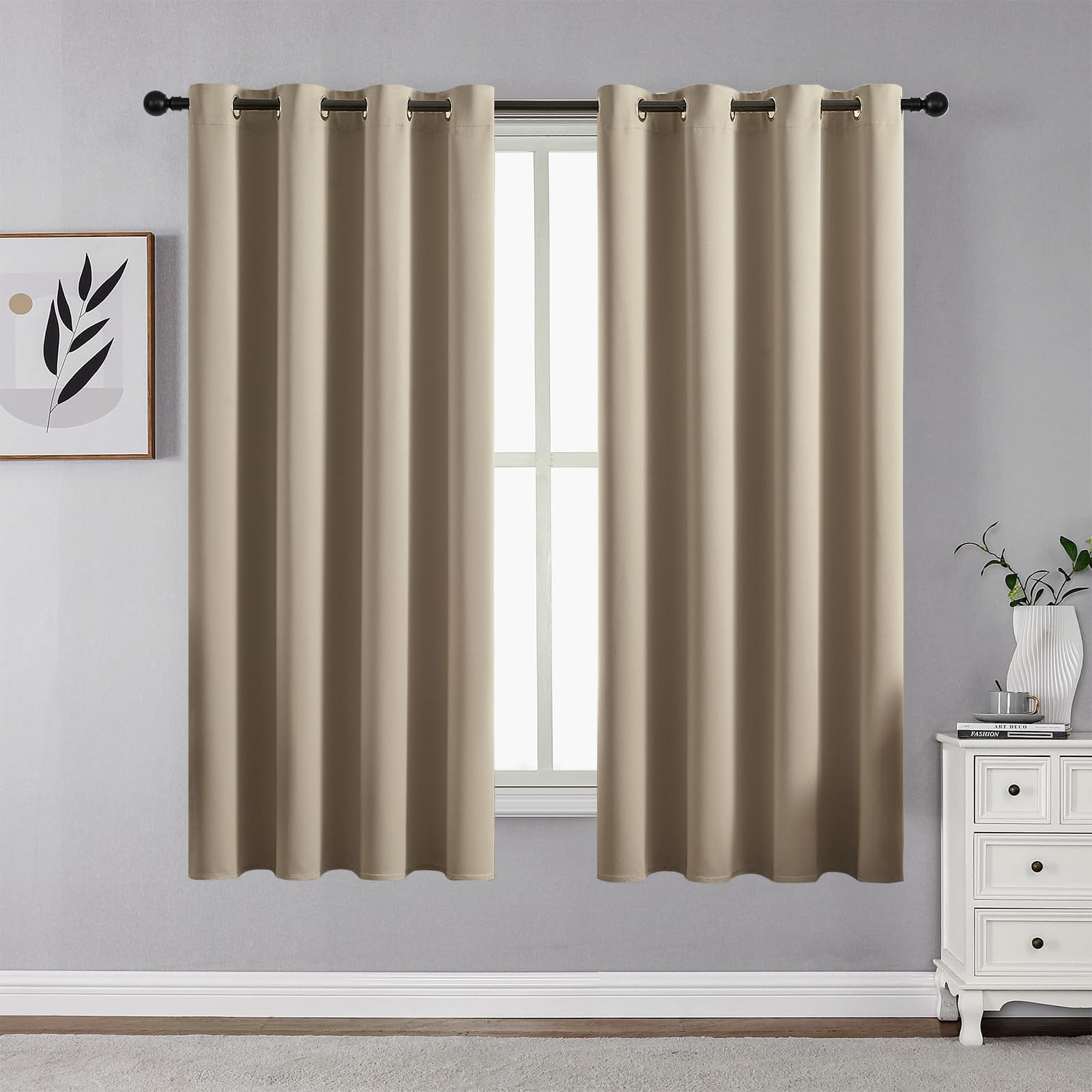 CUCRAF Beige Blackout Curtains 54 inch Length 2 Panels Set