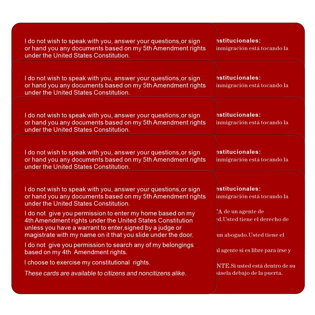 Kocak Gold 10 PCS Know Your Rights Immigration Red Card - Constitutional Rights Reminder for Immigration Encounters - English Spanish Legal Protection