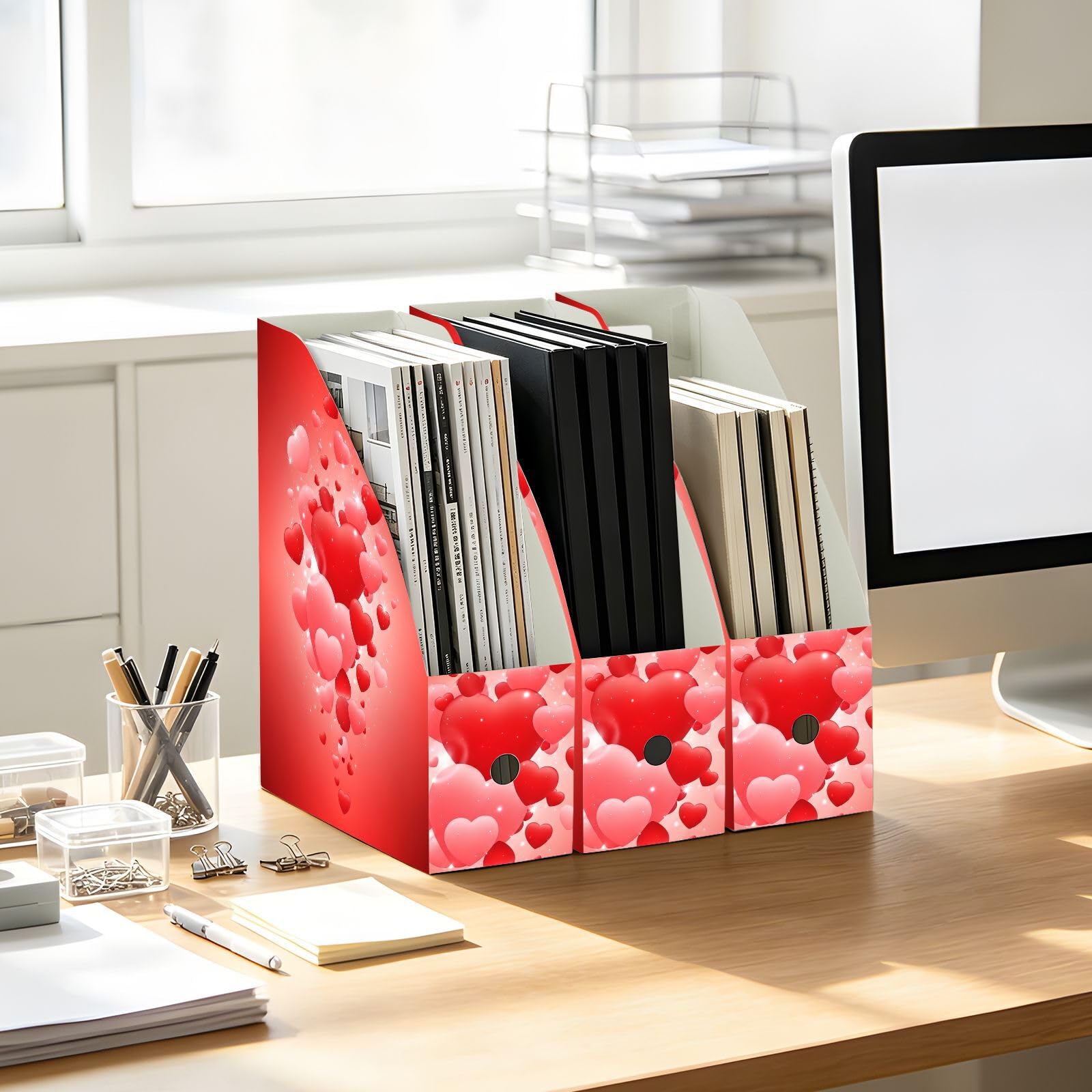 Cartone animato pieghevole cuore rosso File Organizer per scrivania