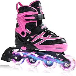 METROLLER Patins em linha para meninas e meninos idades 5-8 8-12 rodas iluminadoras ajustáveis patins em linha para jovens crianças lâminas ao ar livre