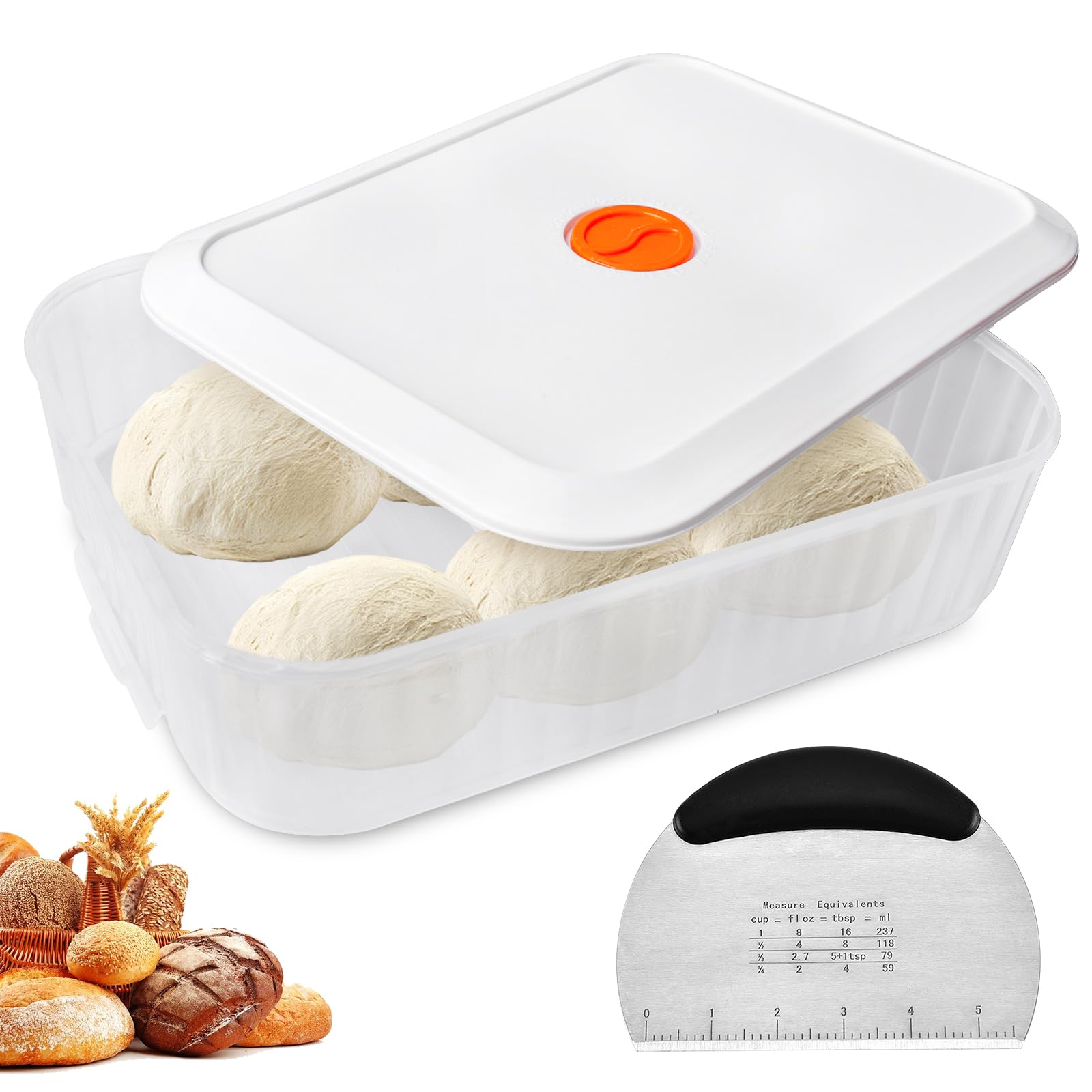 Asfrode Pizzaballenbox Gärbox mit Deckel, 31 × 23 × 9 cm Pizzabox Teigkasten Datumsaufzeichnung Teigwanne Teigbox Pizzateigbehälter Lebensmittelbehälter für Pizzateig Sauerteig Hefeteig