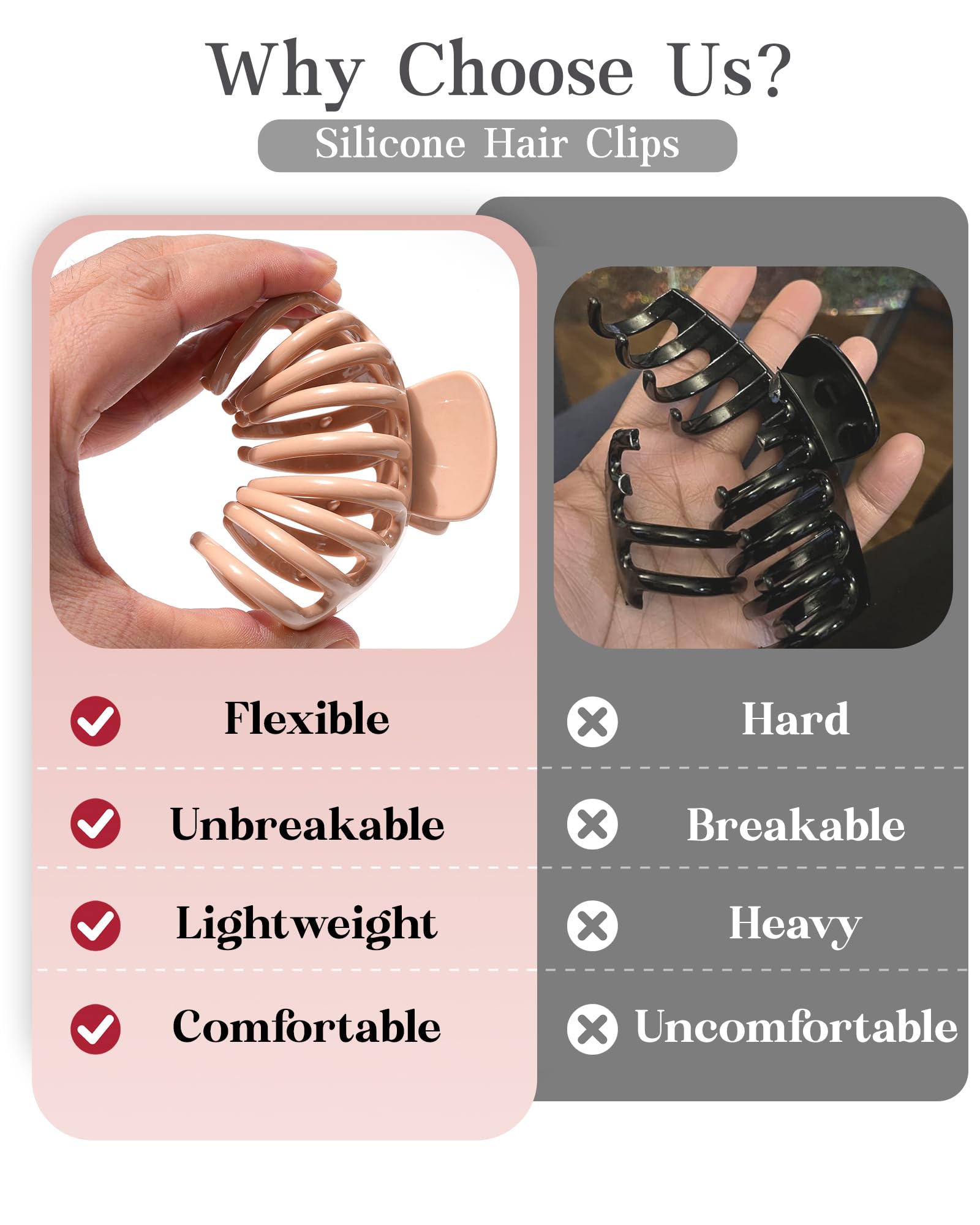 3 Pack Extra Large Silicone Hair Claw Clips for Thick Curly Hair Kitsch Large Assorted Hair Clips for Women - 3pcs Hair  main image 2