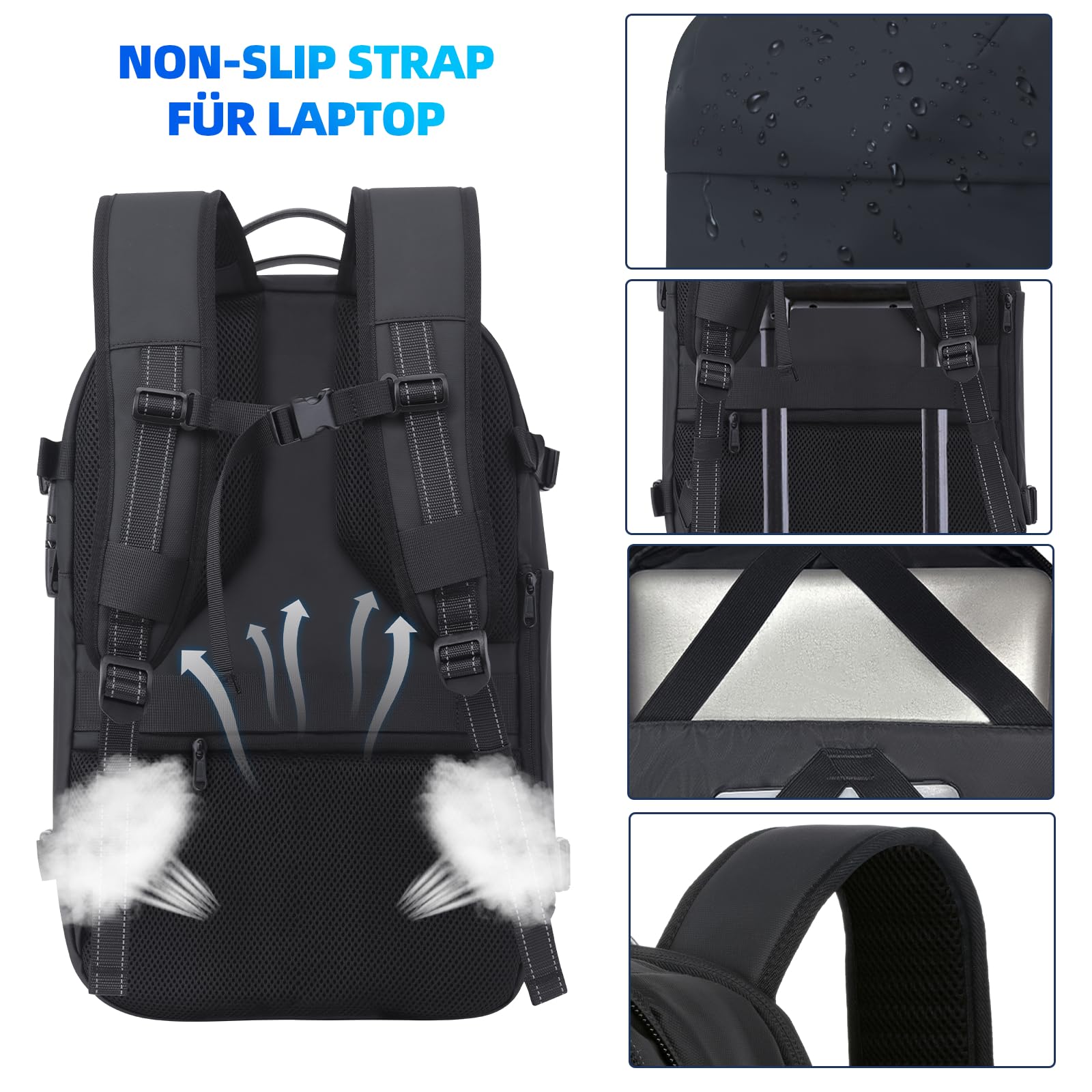 KINGSLONG Vakuum Rucksack Laptop Handgepäck: Herren Reiserucksack Flugzeug 17 Zoll PC Wasserdicht Backpack 60L Erweiterbarer Vakuum Tasche mit Pumpe und Sperre für Business Travel Männer