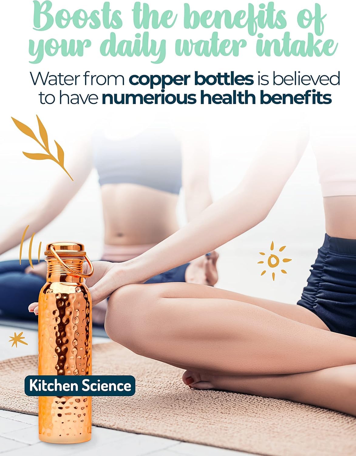 Kitchen Science Geschenkset Wasserflasche aus reinem gehämmertem Kupfer, 100 ml, mit Griff, Canvas-Hülle und Schlinge