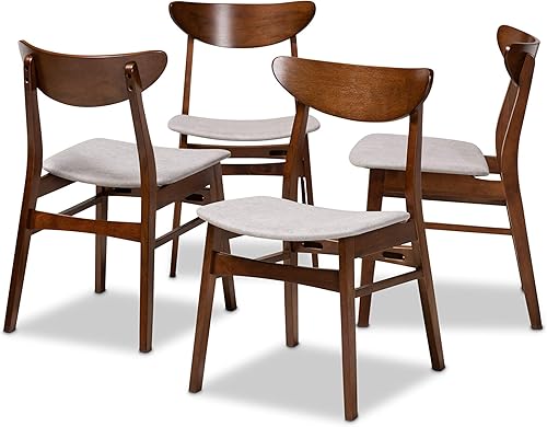 Miniatura 7 de Baxton Studio Parlin Mid-Century - Juego de 4 sillas de comedor de madera con acabado de madera de color beige claro de transición moderna y Beige