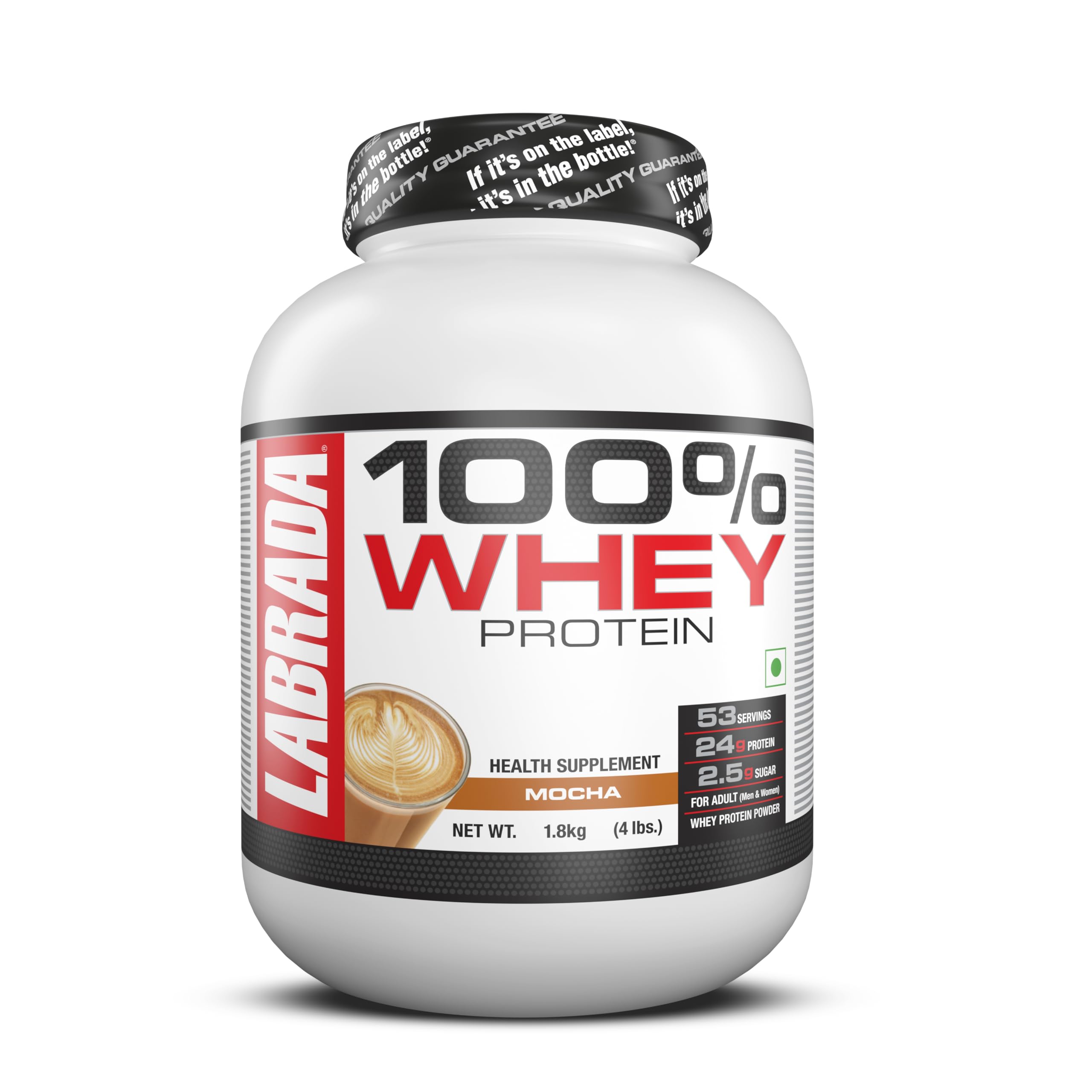 Labrada 100% Whey Protein 4 lbs. (1.8 kg) (Mocha) |53 Servings | 24g Protein |0g Sugar | Whey Protein Concentrate-image-4