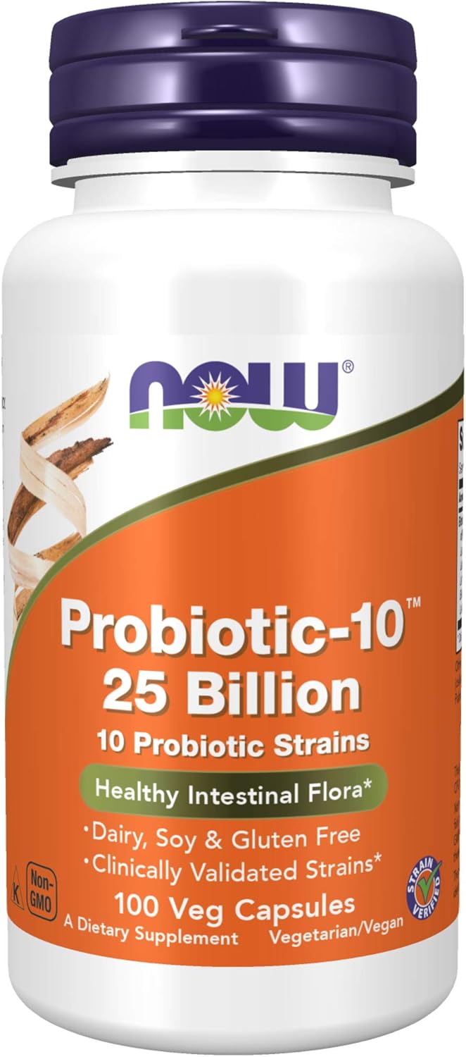 NOW Supplements, Probiotic-10, 25 Billion, with 10 Probiotic Strains, Dairy, Soy and Gluten Free, Strain Verified, 100 Veg Capsules : Health & Household