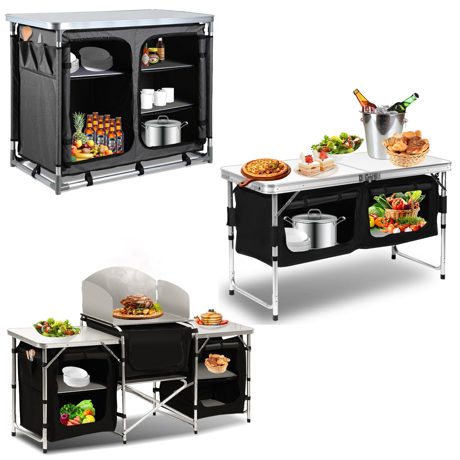 Campingküche,Outdoor Camping Küche,Schnell auf- und abgebaut Camping Schrank, Ink. Camping Möbel | Outdoor Camping Küche| mit Aluminiumgestell | Faltschrank,600D Schwarz